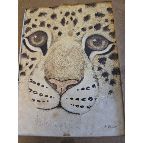 Framed Art Signed By K TROWER, Lion & Cheetah Vintage 70s 80s - Picture 7 of 13